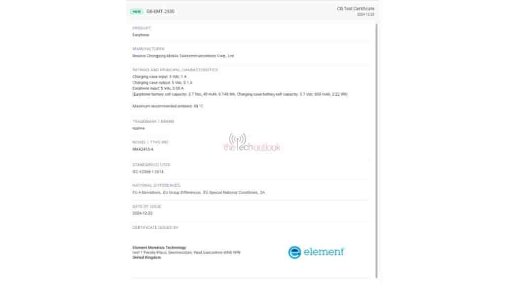 Realme Buds T200 Lite Spotted on Element