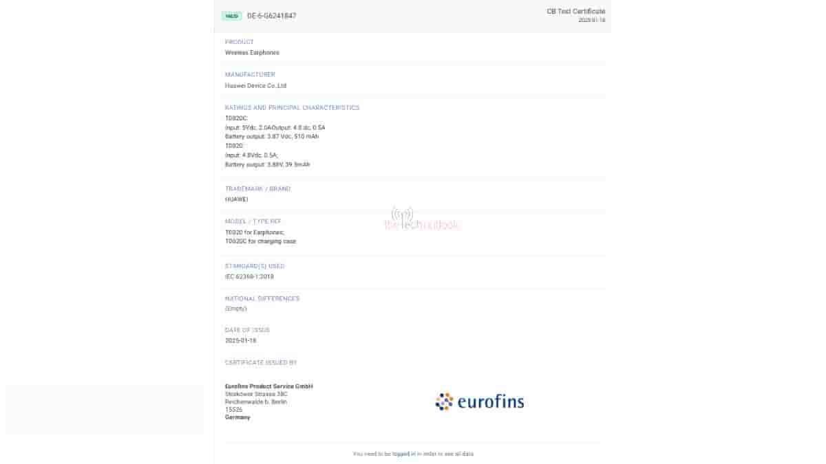 New Huawei Wireless Earphones - Eurofins Certification