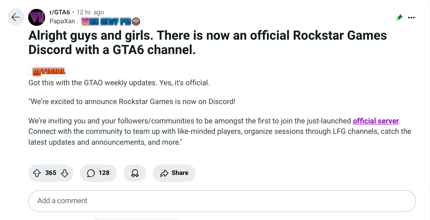 Alright guys and girls. There is now an official Rockstar Games Discord with a GTA6 channel - X Update
