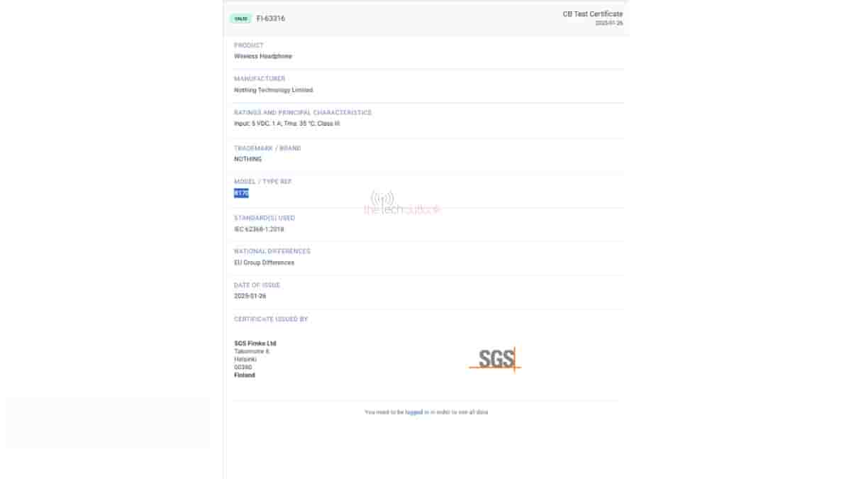 Upcoming Nothing Wireless Headphone - SGS Certification