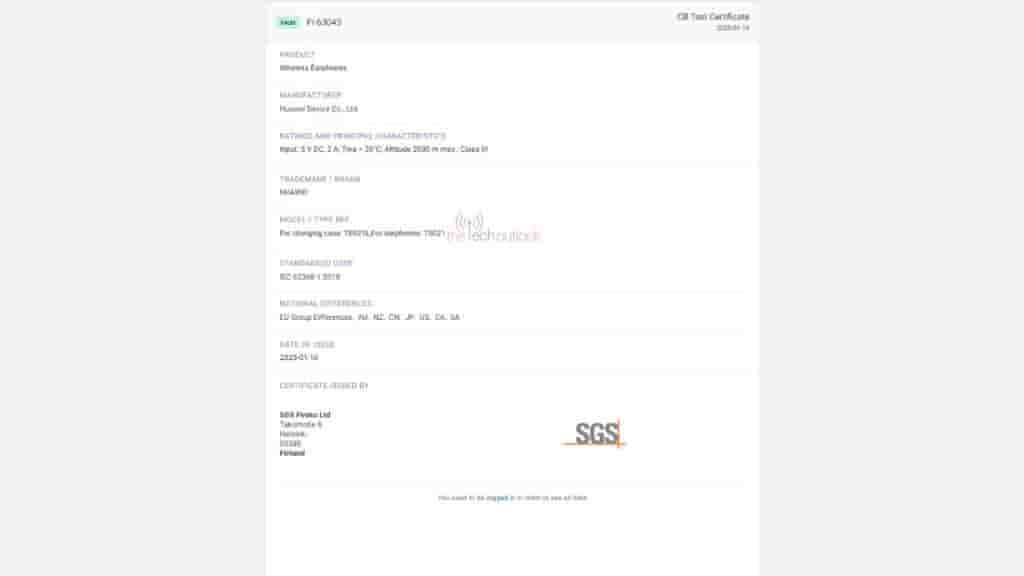 Huawei FreeArc - SGS Certification