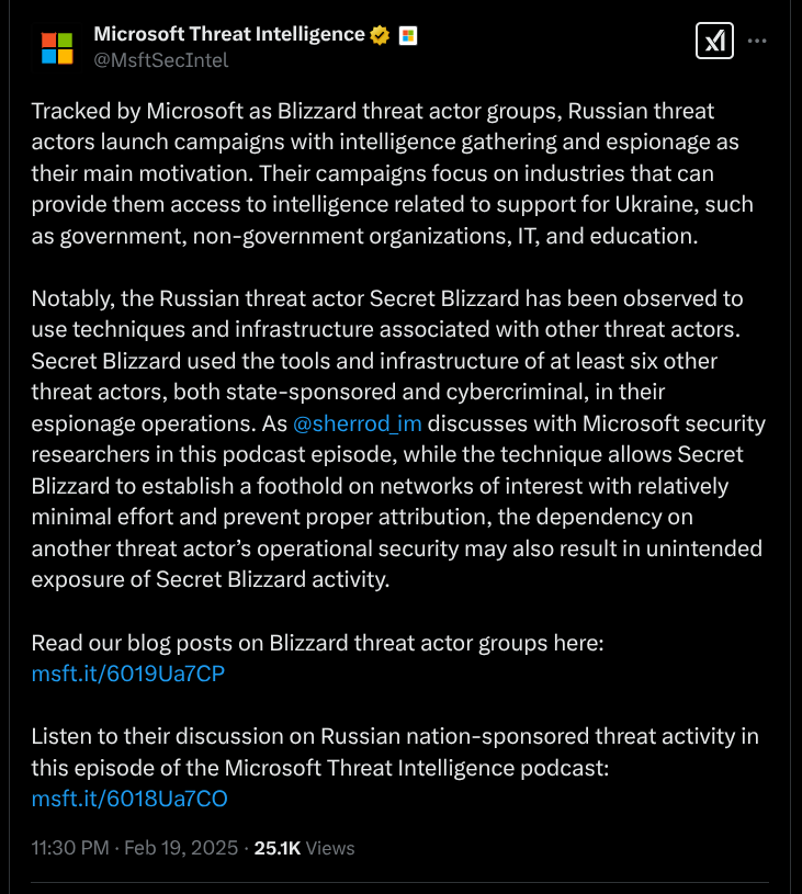 Microsoft Threat Intelligence - X Update