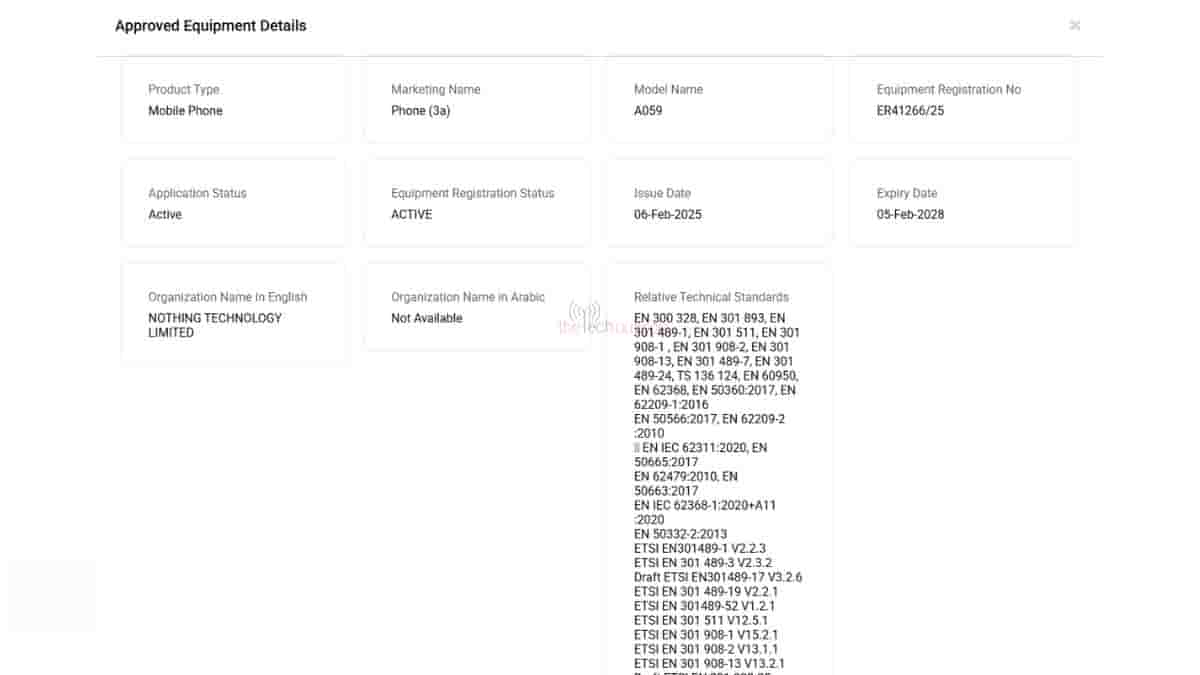 Nothing Phone (3a) Spotted on UAE's TDRA