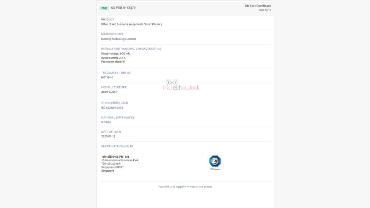 Nothing Phone (3a) Series - TUV SUD Certification