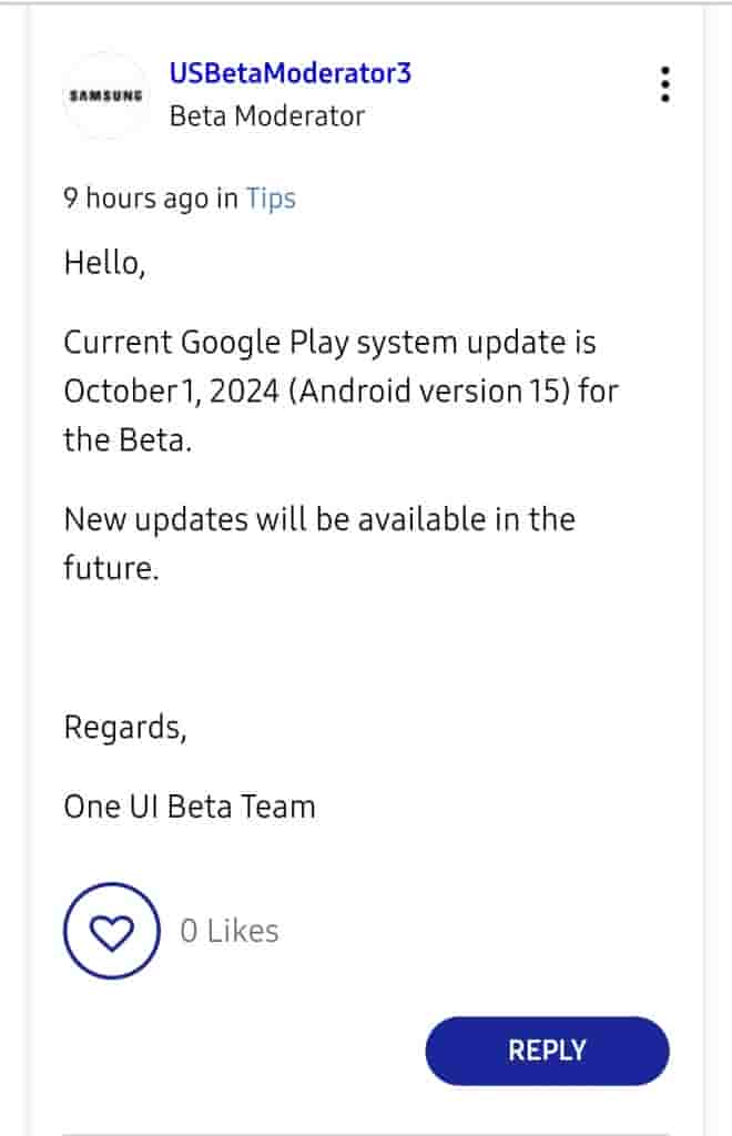 One UI 7 Beta - Still on October Google Play System Update