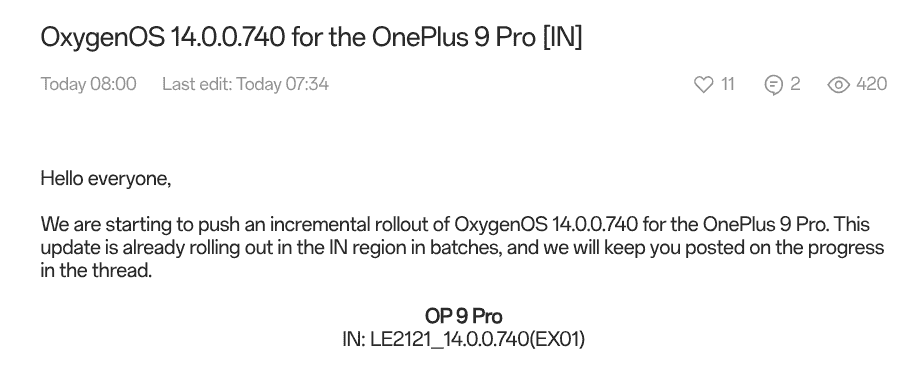 OxygenOS 14.0.0.740 for the OnePlus 9 Pro [IN]