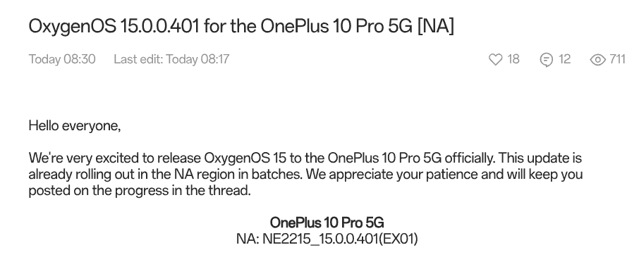 OxygenOS 15.0.0.401 for the OnePlus 10 Pro 5G [NA] - Update