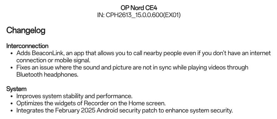 OxygenOS 15.0.0.600 for the OnePlus Nord CE4 [IN]