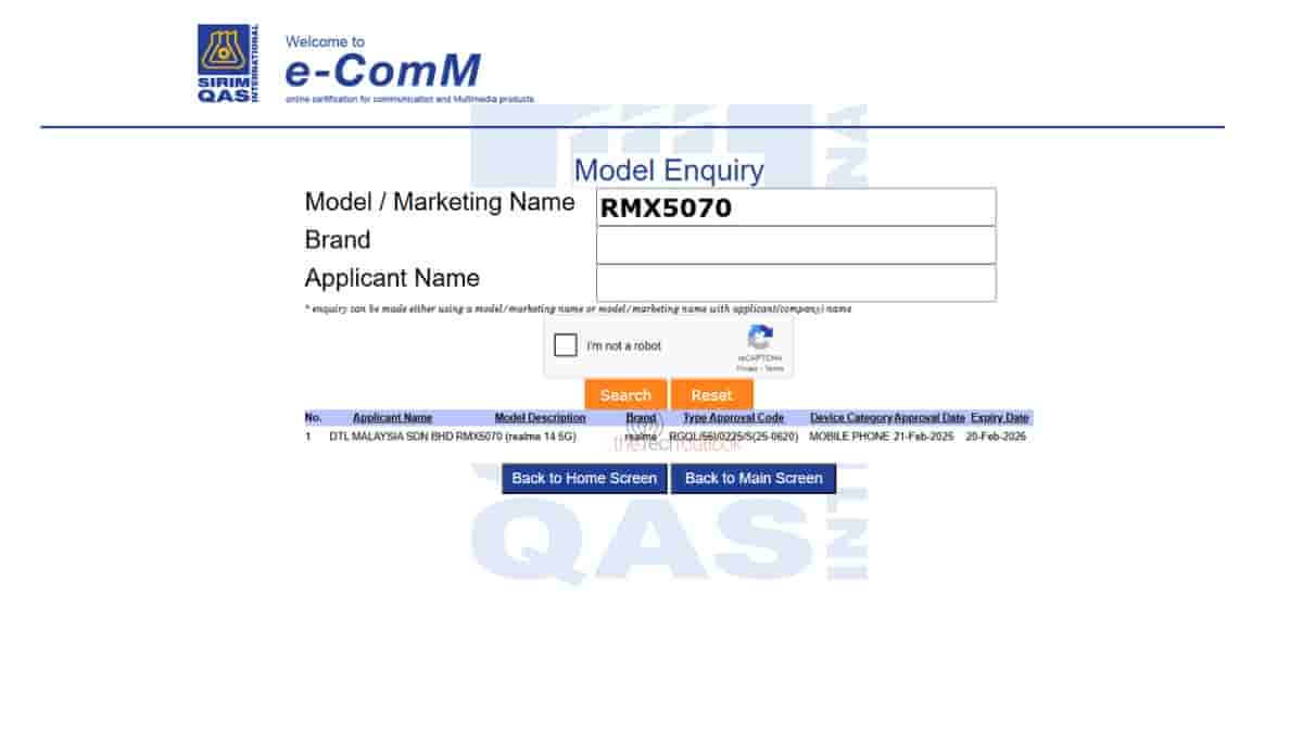 Realme 14 5G spotted on SIRIM