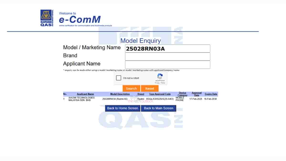 Redmi A5 - SIRIM Certification