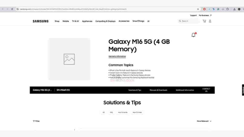 Samsung Galaxy M16 5G India Support Page Shows 4GB RAM