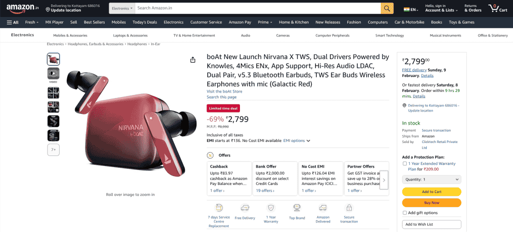 boAt Nirvana X TWS - Amazon Listing