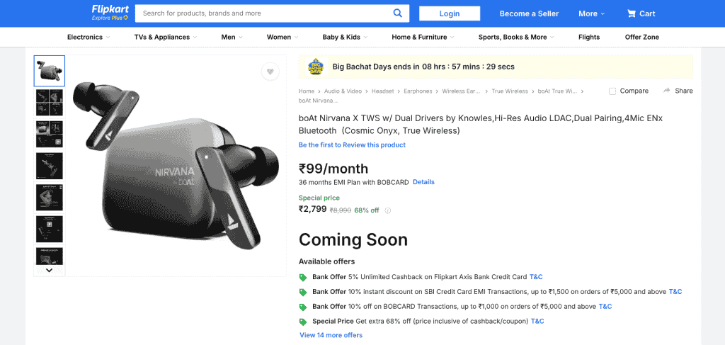 boAt Nirvana X TWS - Flipkart Listing