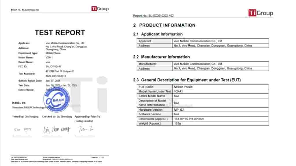 Vivo V50 Lite 4G (V2441) - FCC Certification (1)