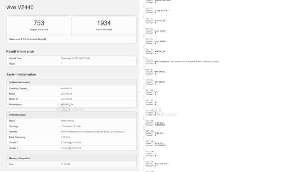 Vivo V50 Lite 5G (V2440) - Geekbench Listing