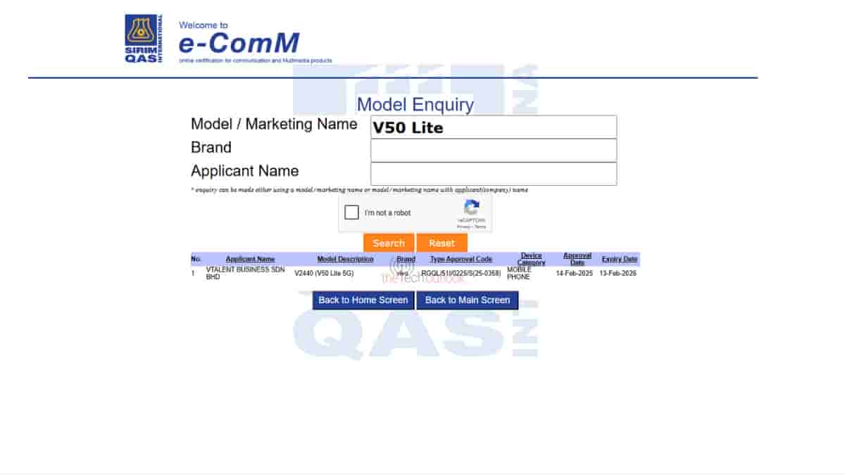 Vivo V50 Lite - SIRIM Certification
