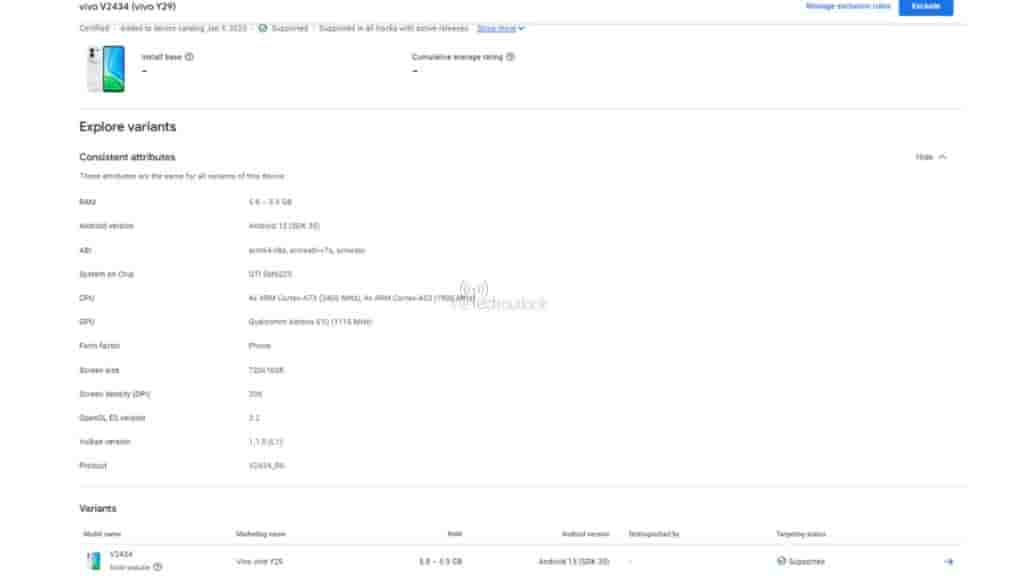 Vivo Y29 4G - Google Play Console Listing
