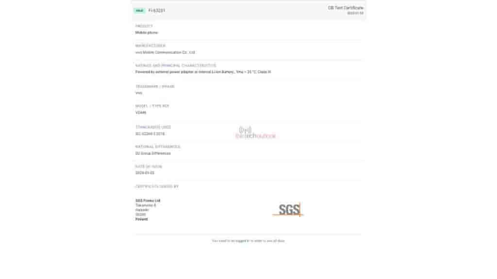Vivo Y29s 5G - SGS Certification