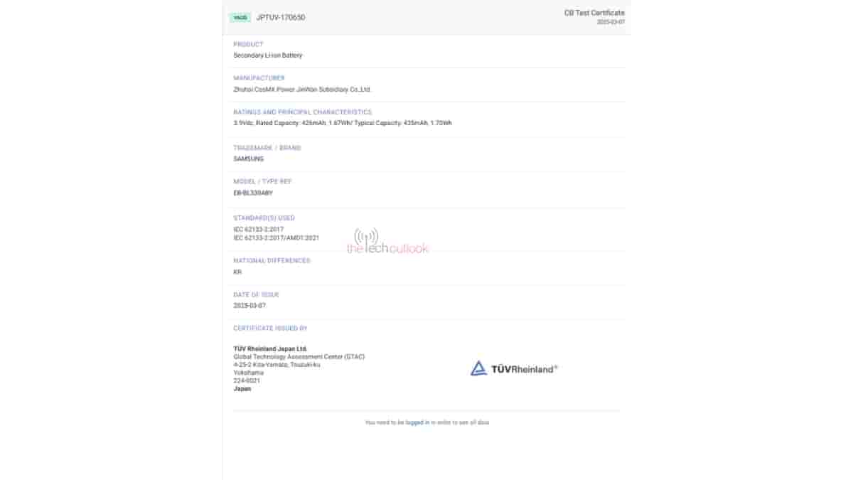 A New Samsung Galaxy Watch Battery Spotted on TUV Certification