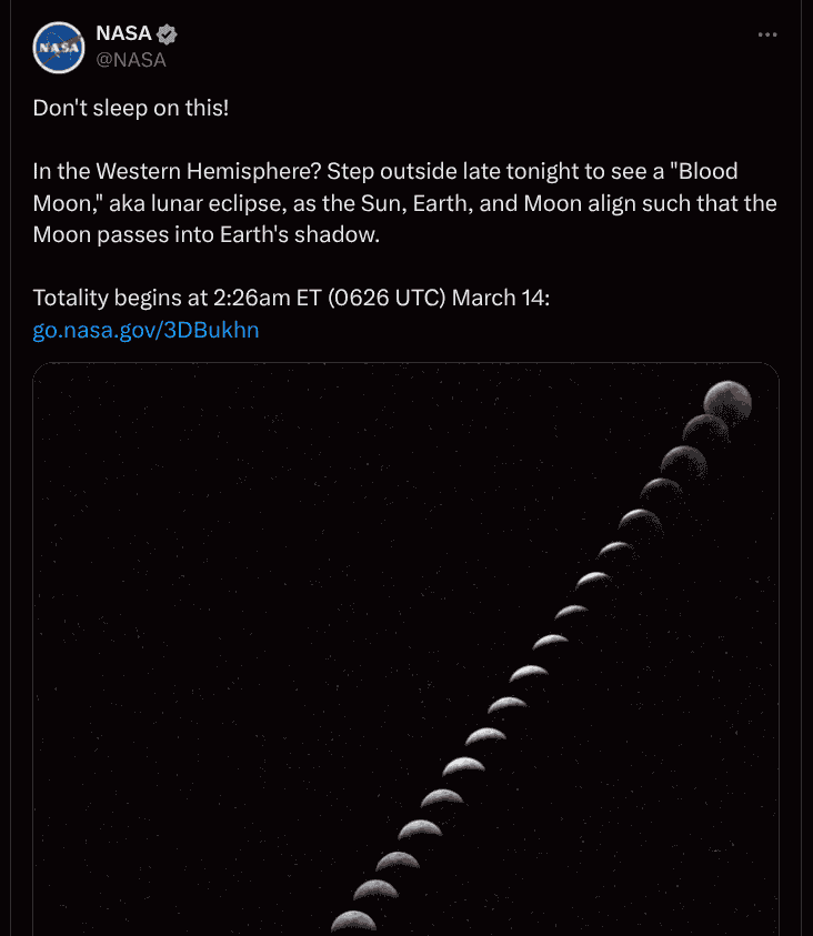 Blood Moon or Lunar Eclipse to Appear Today on the 14th of March 2025 - X Post
