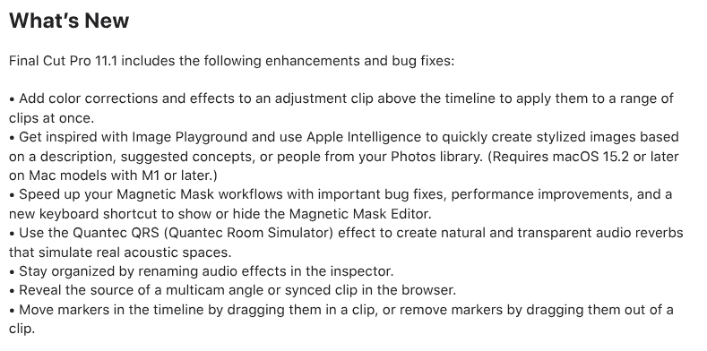 Final Cut Pro 11.1 - Changelogs