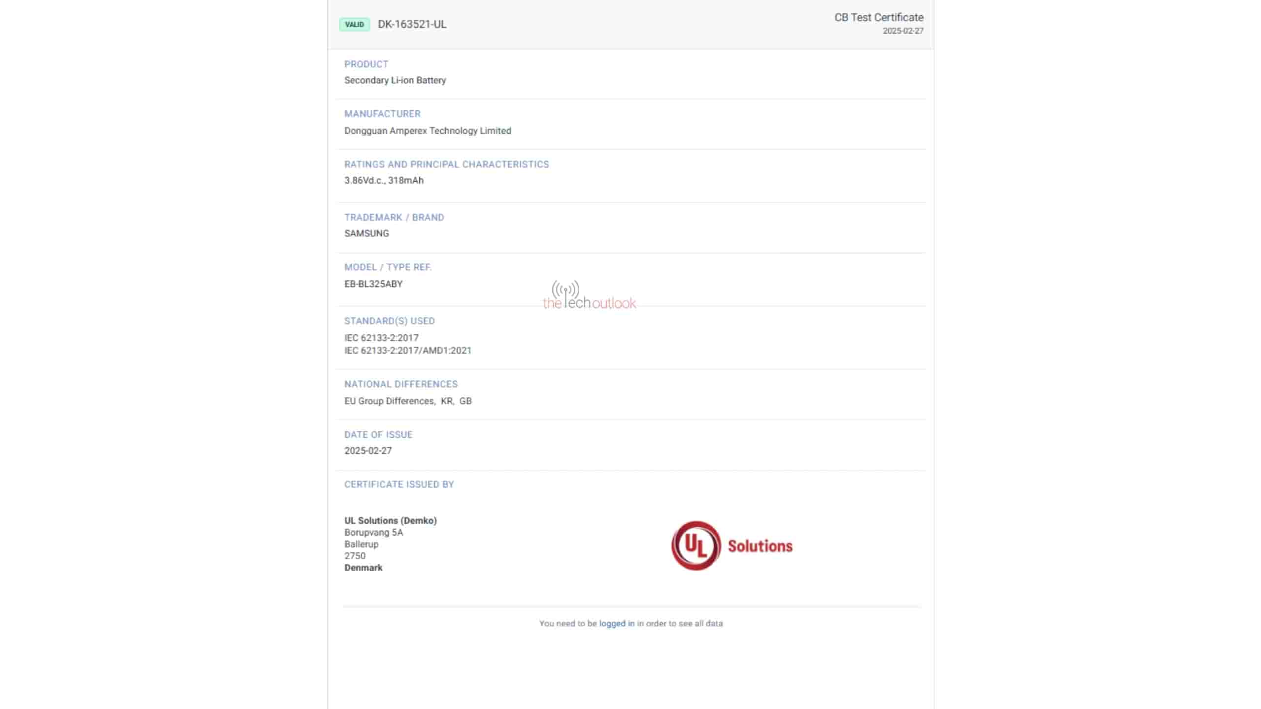 Galaxy Watch 8 LTE variant battery spotted on UL Demko
