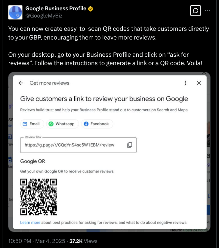 Google Business Profile - Create Easy-to-Scan QR CodesThat Take Customers Directly to Your GBP