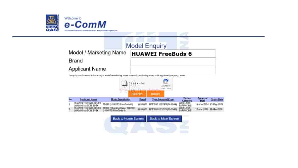 Huawei FreeBuds 6 - SIRIM Certification
