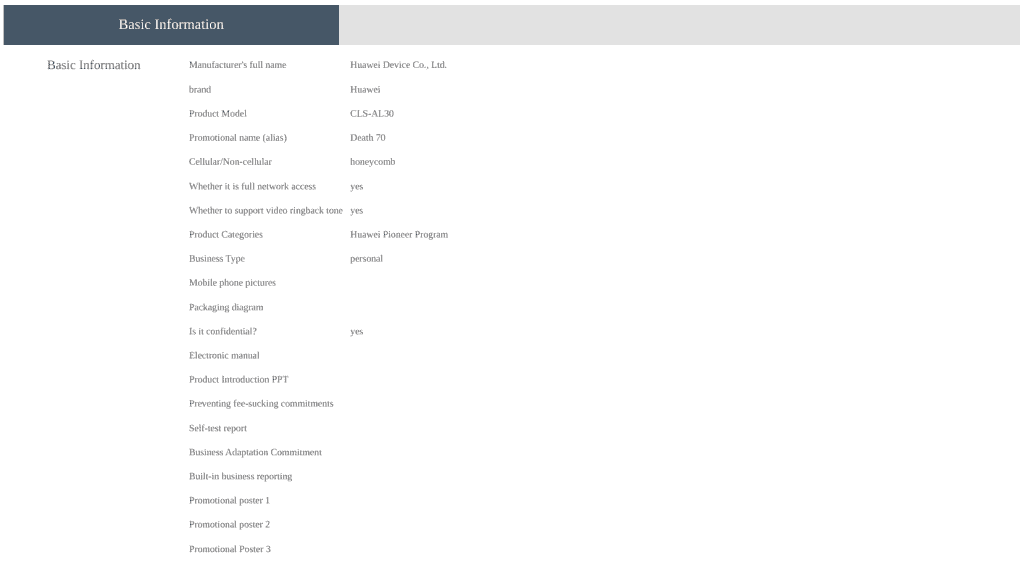 Huawei Mate 70 'CLS-AL30' - China Telecom Website Listed Basic Details (1)