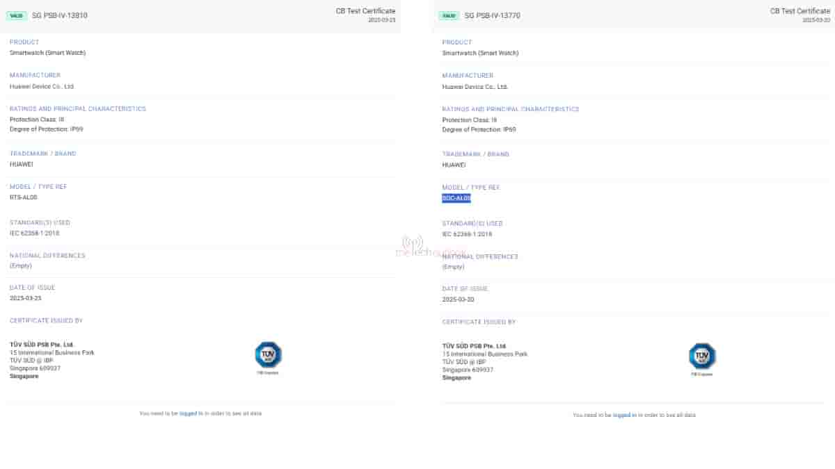 Huawei Watch 5 Spotted on TUV with IP69 Protection