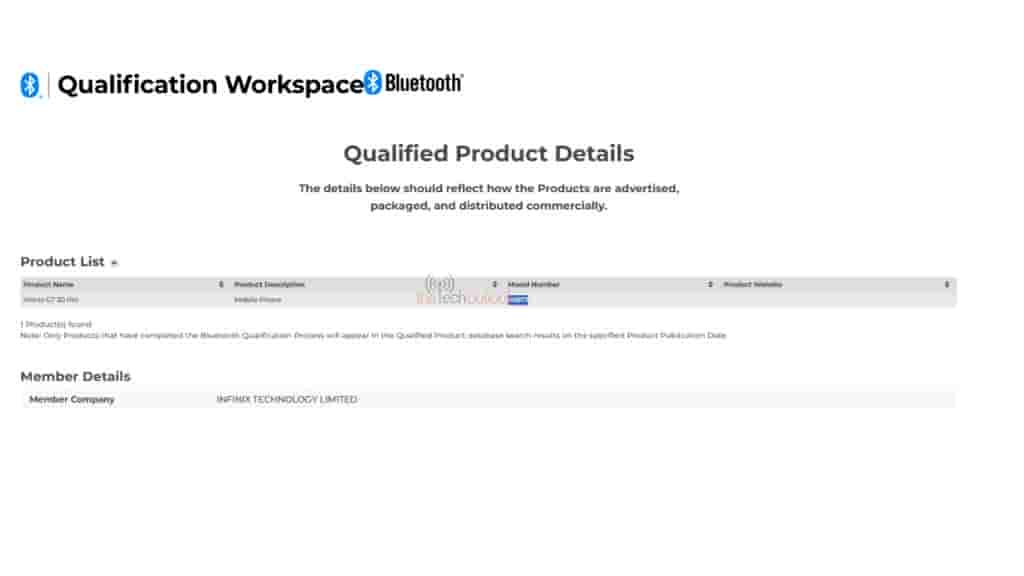 Infinix GT 30 Pro - Bluetooth SIG Certification