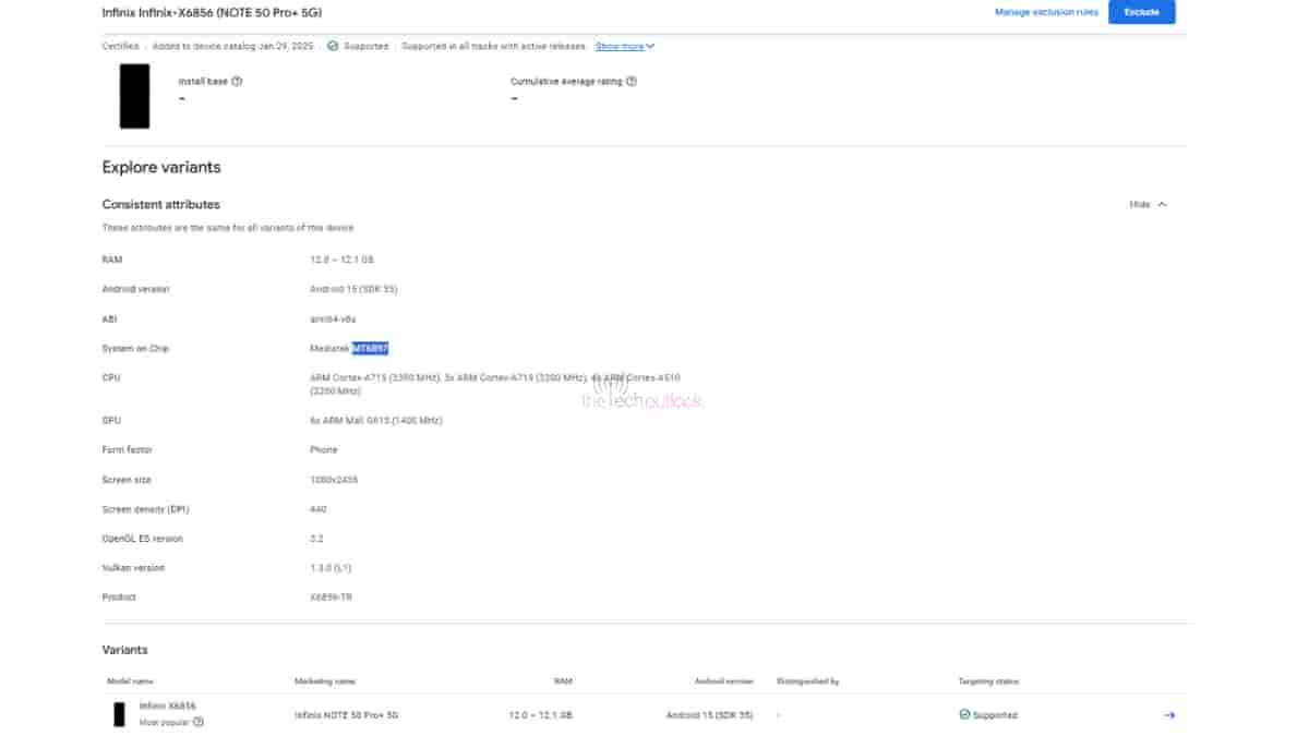 Infinix Note 50 Pro+ Spotted on Google Play Console with MediaTek Dimensity 8350 Chip