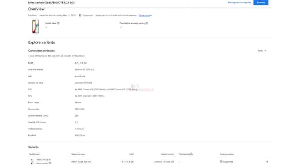 Infinix Note 50x 5G - Google Play Console Listing