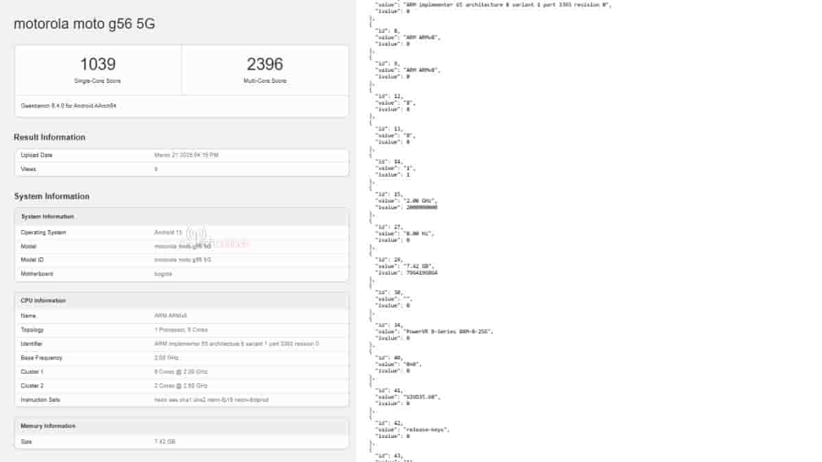 Moto G56 5G - Geekbench Listing
