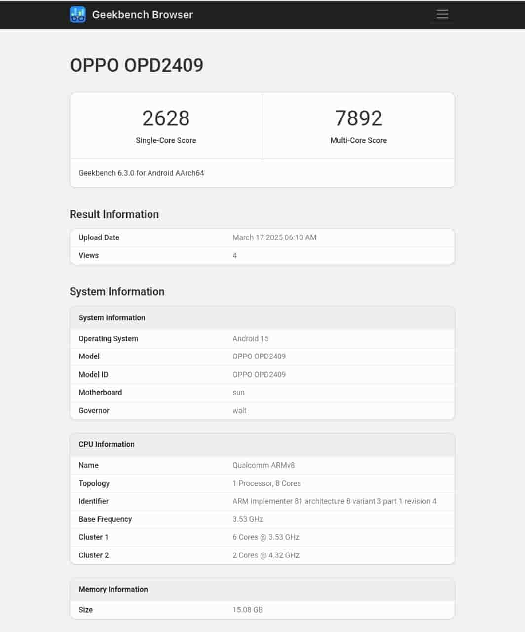 OPPO Pad 4 Pro - Geekbench Listing