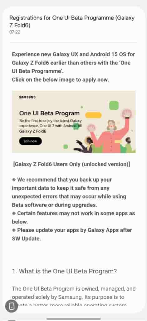 One UI 7 Beta Program for Galaxy Z Fold 6 in India (1)