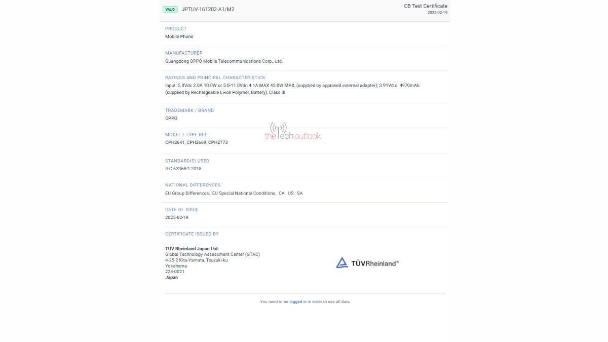 OPPO A5i Spotted on TUV Rheinland