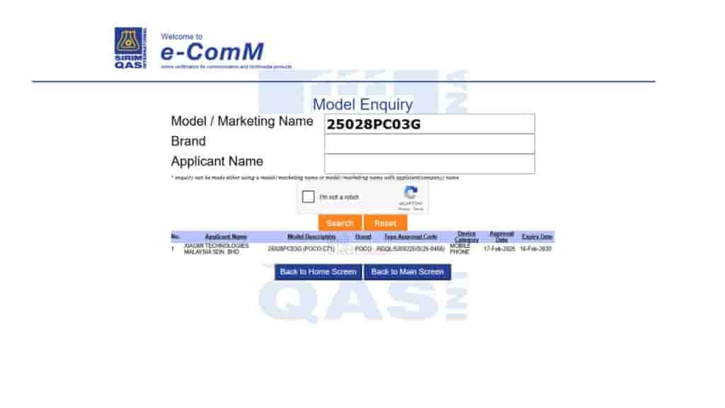 POCO C71 - SIRIM Certification