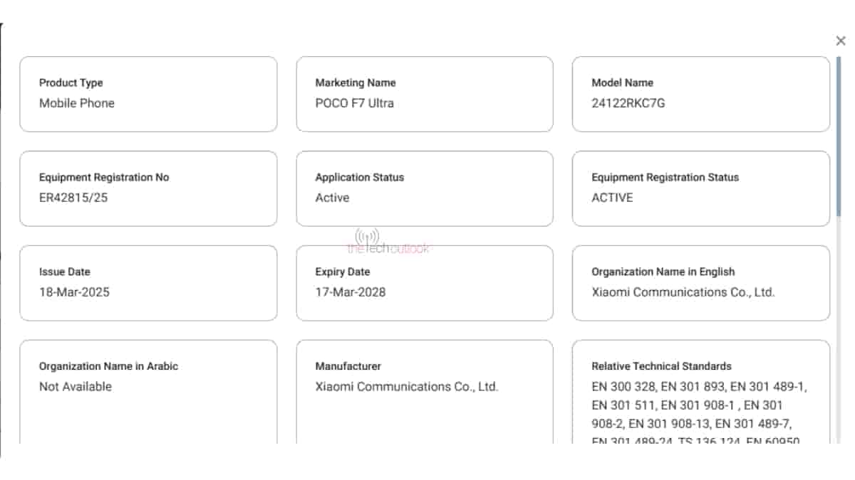 Poco F7 Ultra - TDRA Certification