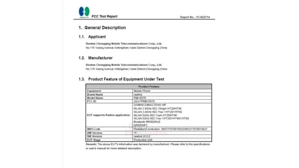 Realme 14T 5G - FCC Certification (1)