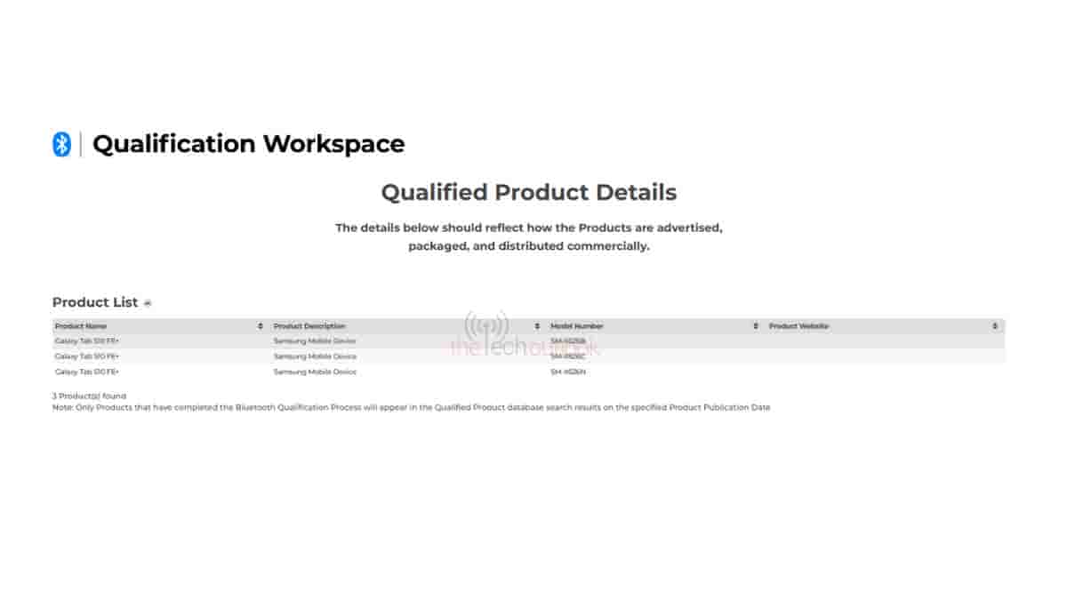 Samsung Galaxy Tab S10 FE+ Spotted on Bluetooth SIG