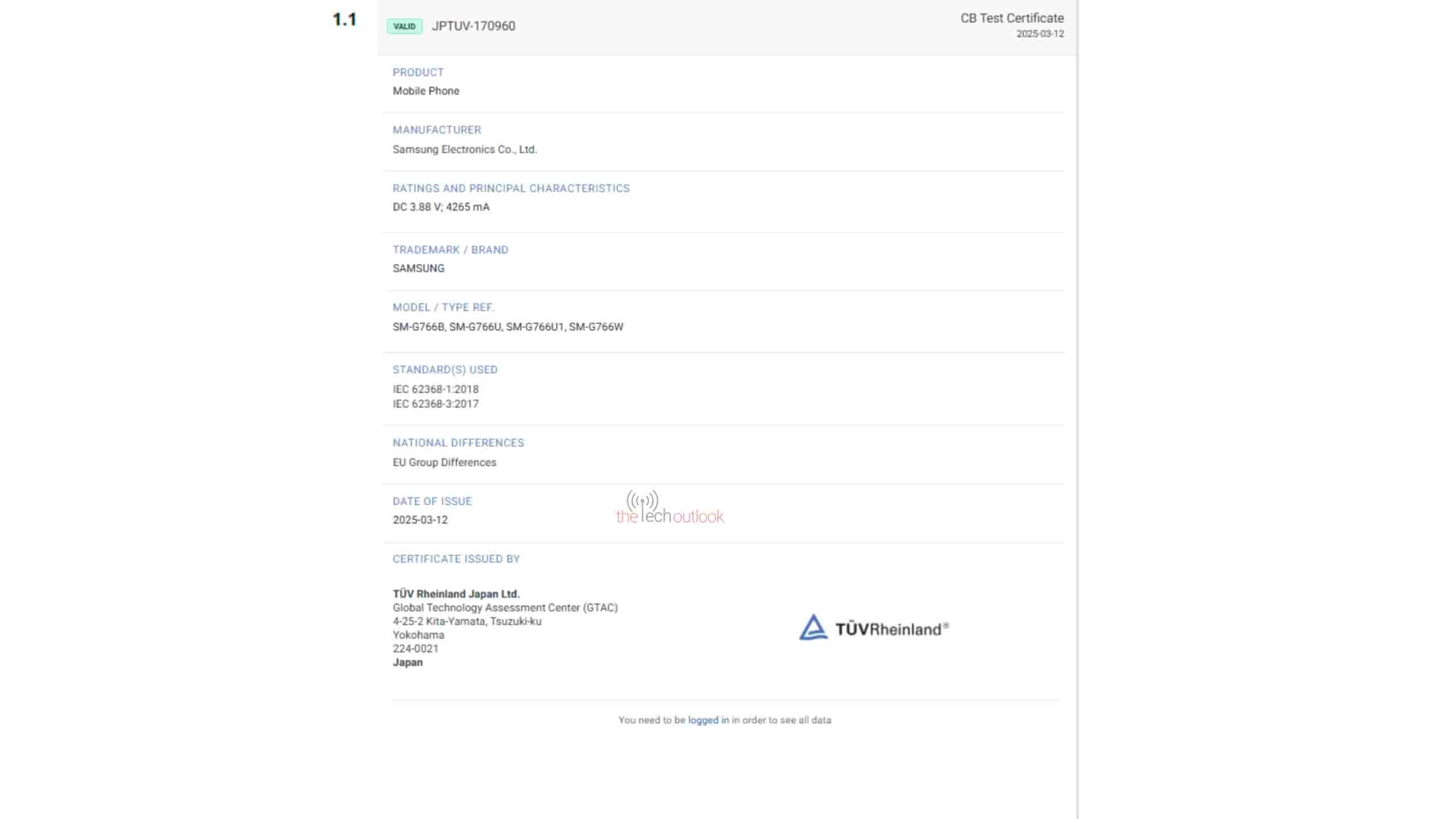 Samsung Galaxy XCover 7 Pro - TUV Rheinland Certification