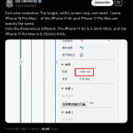 Ice Universe X Update - iPhone 17 Pro Max and iPhone 17 Air to feature same length, width, screen size, and bezel, but different thickness