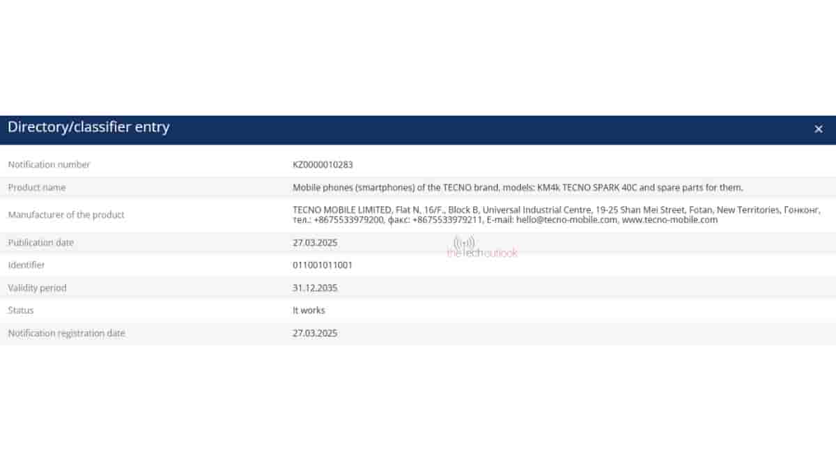 Tecno Spark 40C Spotted on EEC