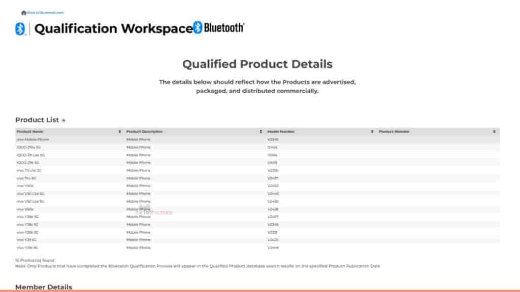 Vivo V50e (V2428) - Bluetooth SIG Certification