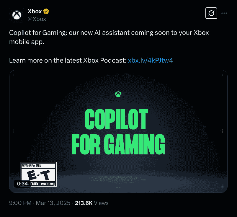 Xbox - Copilot for Gaming - X Post