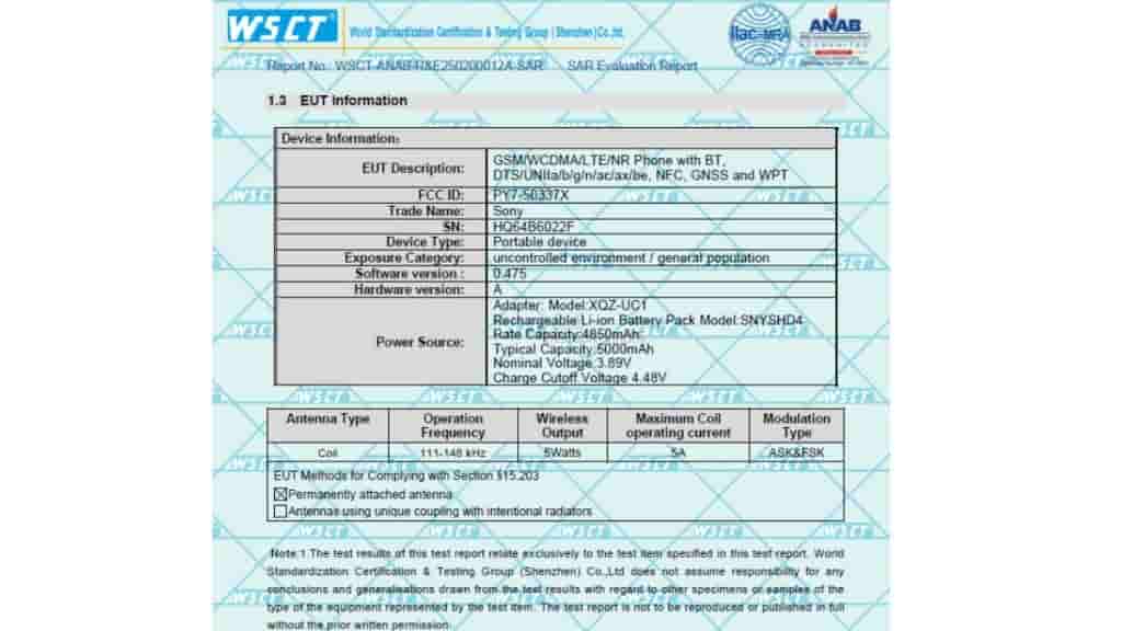 New Sony 'PY7-50337X' Smartphone - FCC Certification (3) - Battery Capacity