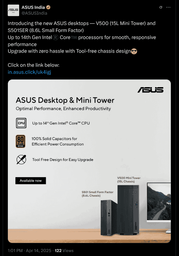 ASUS V500 (15L Mini Tower) and S501SER (8.6L Small Form Factor) - X Post