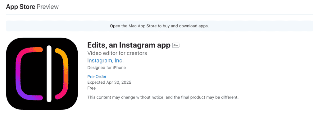 Edits - App Store Listing