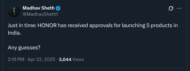 Honor CEO Shares the Arrival of 5 New Products in India - X Post